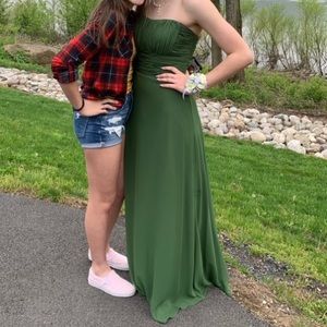 Green strapless long prom dress